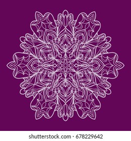 purple color Round Ethnic Pattern. Mandala Ornament. Lacy flower Snowflake. vector illustration