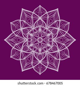 purple color Round Ethnic Pattern. Mandala Ornament. Lacy flower Snowflake. vector illustration