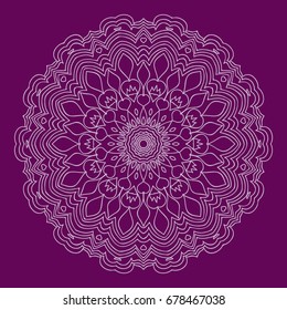 purple color Round Ethnic Pattern. Mandala Ornament. Lacy flower Snowflake. vector illustration