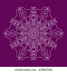 purple color Round Ethnic Pattern. Mandala Ornament. Lacy flower Snowflake. vector illustration