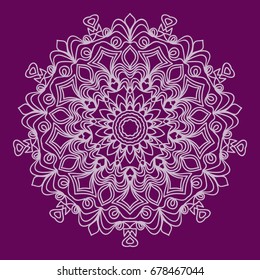purple color Round Ethnic Pattern. Mandala Ornament. Lacy flower Snowflake. vector illustration