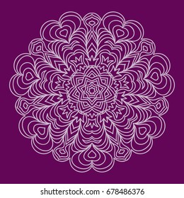 purple color Round Ethnic Pattern. Mandala Ornament. Lacy flower Snowflake. vector illustration