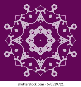 purple color Round Ethnic Pattern. Mandala Ornament. Lacy flower Snowflake. vector illustration