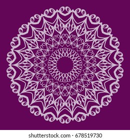 purple color Round Ethnic Pattern. Mandala Ornament. Lacy flower Snowflake. vector illustration