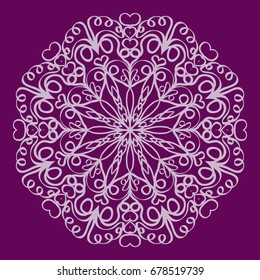 purple color Round Ethnic Pattern. Mandala Ornament. Lacy flower Snowflake. vector illustration