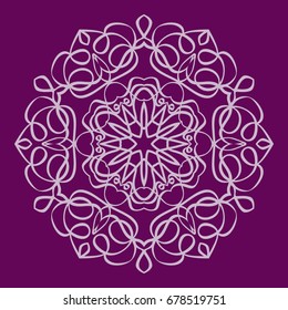 purple color Round Ethnic Pattern. Mandala Ornament. Lacy flower Snowflake. vector illustration
