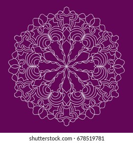 purple color Round Ethnic Pattern. Mandala Ornament. Lacy flower Snowflake. vector illustration