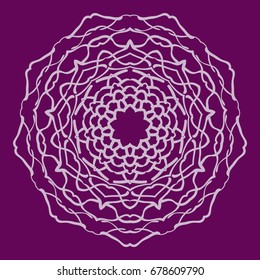 purple color Round Ethnic Pattern. Mandala Ornament. Lacy flower Snowflake. vector illustration