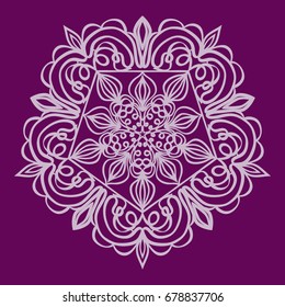 purple color Round Ethnic Pattern. Mandala Ornament. Lacy flower Snowflake. vector illustration