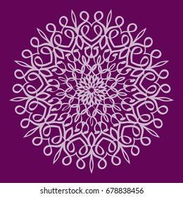 purple color Round Ethnic Pattern. Mandala Ornament. Lacy flower Snowflake. vector illustration