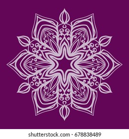 purple color Round Ethnic Pattern. Mandala Ornament. Lacy flower Snowflake. vector illustration