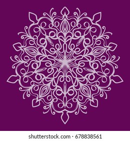 purple color Round Ethnic Pattern. Mandala Ornament. Lacy flower Snowflake. vector illustration