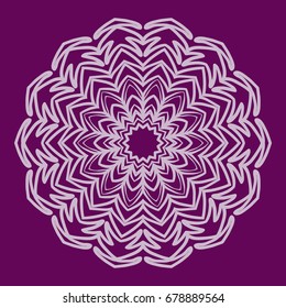 purple color Round Ethnic Pattern. Mandala Ornament. Lacy flower Snowflake. vector illustration