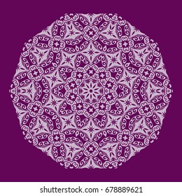 purple color Round Ethnic Pattern. Mandala Ornament. Lacy flower Snowflake. vector illustration