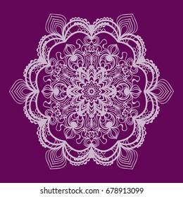 purple color Round Ethnic Pattern. Mandala Ornament. Lacy flower Snowflake. vector illustration