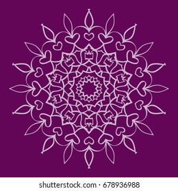 purple color Round Ethnic Pattern. Mandala Ornament. Lacy flower Snowflake. vector illustration