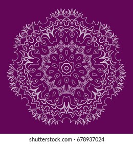 purple color Round Ethnic Pattern. Mandala Ornament. Lacy flower Snowflake. vector illustration