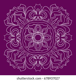purple color Round Ethnic Pattern. Mandala Ornament. Lacy flower Snowflake. vector illustration