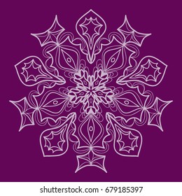 purple color Round Ethnic Pattern. Mandala Ornament. Lacy flower Snowflake. vector illustration