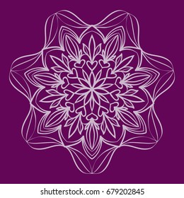 purple color Round Ethnic Pattern. Mandala Ornament. Lacy flower Snowflake. vector illustration