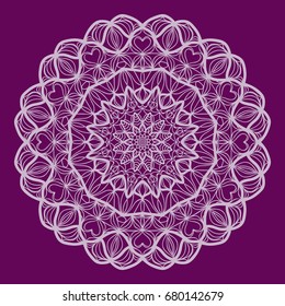 purple color Round Ethnic Pattern. Mandala Ornament. Lacy flower Snowflake. vector illustration