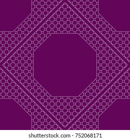 Purple color seamless Geometric Pattern with Hexagon lace, Mandala, border, frame. Vector illustration