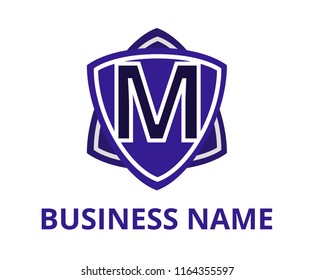 purple color simple triangle shield shape hexagon star logo graphic design with modern clean style for protection or security company with initial type letter m on it