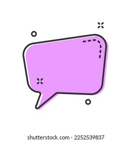 purple color speech bubble vector illustration isolated on white background. purple speech bubble with black line stroke and decorations, for web and ui design, presentation and social media post