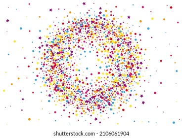 Purple Color Star Decoration. Shape Dot Background. Pink Confetti Birthday Illustration. Abstract Circle Decoration.