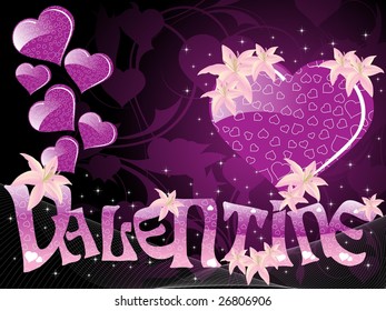 purple color valentine card with flower design