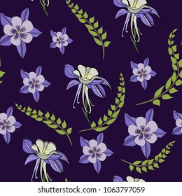 purple colorado columbine flower seamless pattern