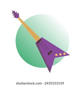 Purple colored electronic guitar with four strings. Flat vector illustration.