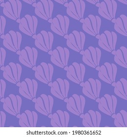 Purple colored flowers shapes seamless doodle pattern. Blue background. Vintage botanic backdrop. Vector illustration for seasonal textile prints, fabric, banners, backdrops and wallpapers.