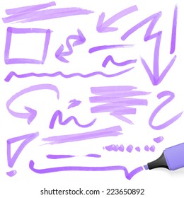 purple colored highlighter with different hand drawn markings