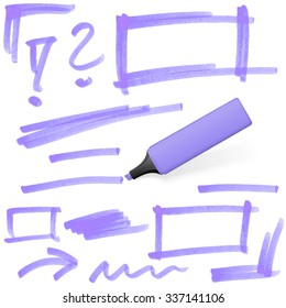 purple colored highlighter with different hand drawn markings