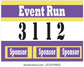 Purple colored marathon number bib isolated on yellow