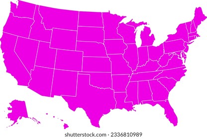 Purple colored United States of America map. Political USA map. Vector illustration map.