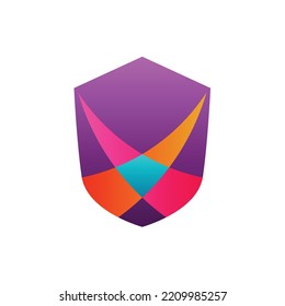 Logo vectorial de color púrpura con decoración entrecruzada de color. Adecuado para juegos, aplicaciones, tecnología, seguridad, y empresa.