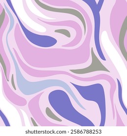 Purple colorful curves seamless pattern, Retro waves vector pattern