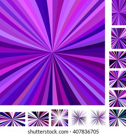 Purple colorful vector ray burst design background set. Different color, gradient, screen, paper size versions