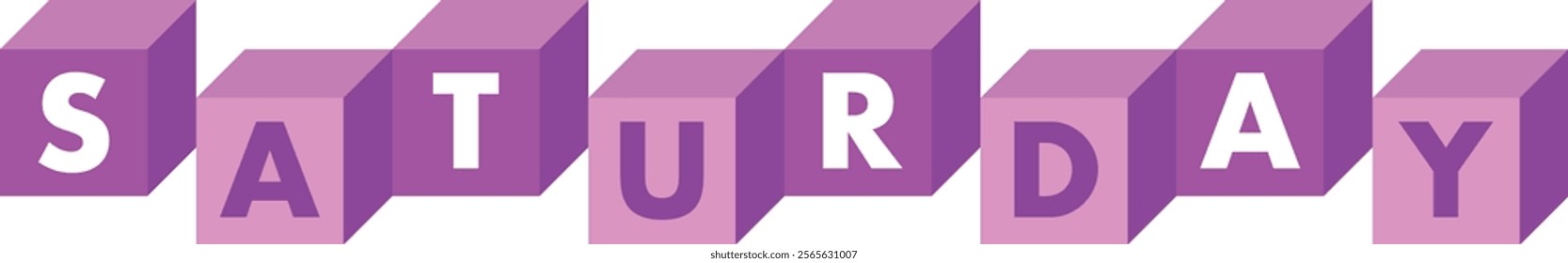purple colors cube shape with word saturday white color, isolated on white background.