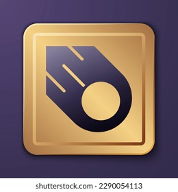 Purple Comet falling down fast icon isolated on purple background. Gold square button. Vector