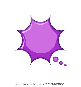 Purple comic style thought bubble graphic on a clean white background, presenting an empty space for text or icons, conceptualizing communication, ideas, and dialogue in an engaging design element