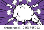 A purple comic-style background with large cloud blast, lightning effects, and dynamic movement lines. Perfect for action scenes, bold storytelling, and pop visuals.
