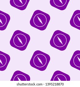 Purple compass icon flat design seamless pattern. Vector illustration on pink background