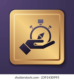 Purple Compass icon isolated on purple background. Windrose navigation symbol. Wind rose sign. Gold square button. Vector Illustration
