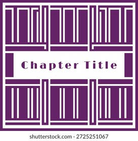 A purple composition that resembles stacked book spines with a central bar for chapter title typography.