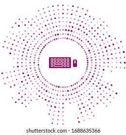 Purple Computer keyboard and mouse icon isolated on white background. PC component sign. Abstract circle random dots. Vector Illustration