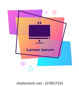 Purple Computer monitor icon isolated on white background. PC component sign. Color rectangle button. Vector Illustration