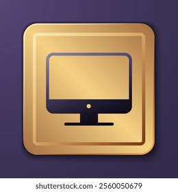 Purple Computer monitor screen icon isolated on purple background. Electronic device. Front view. Gold square button. Vector Illustration